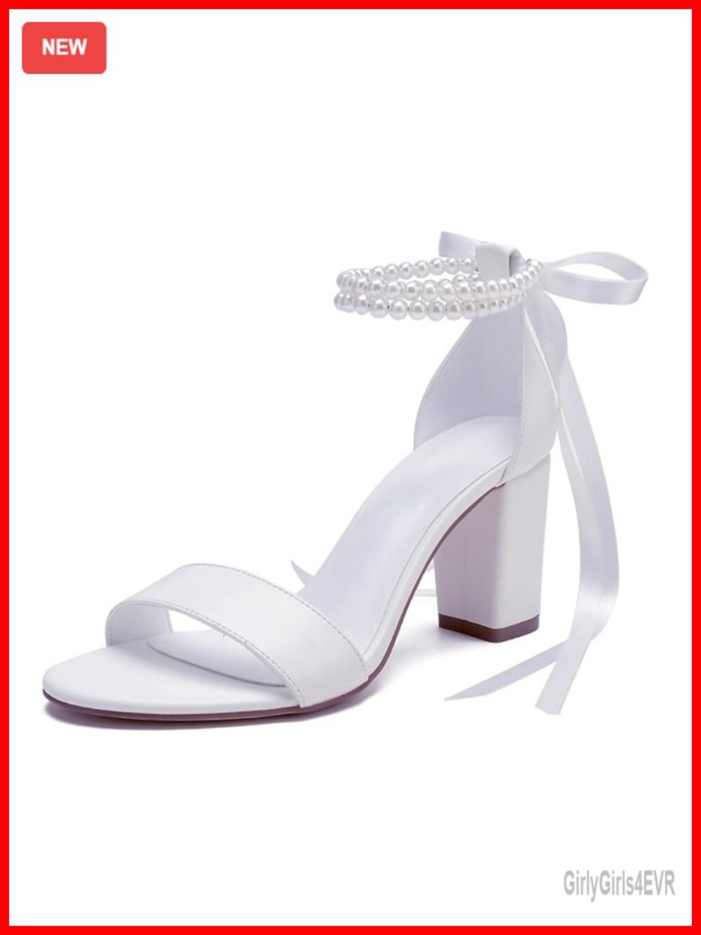 Women's Block Heels Pearls Chunky Heeled Pumps Open Toe Bridal Shoes